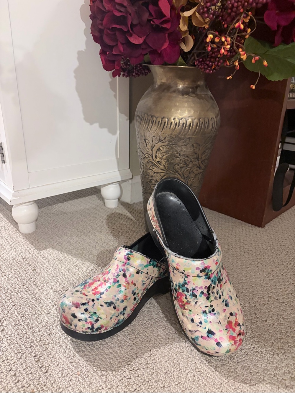 DANSKO Paint-Splatter Floral Clogs - Cream Multi